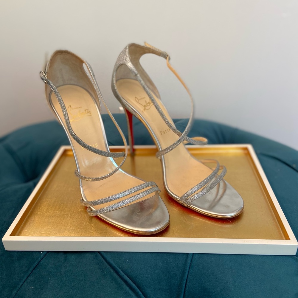 Christian Louboutin “GWYNITTA” Glitter Sandals; sz 40